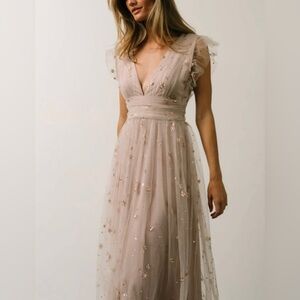 Soieblu Beige Midi Dress with Metallic Details